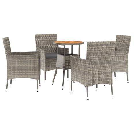 5-delige Bistroset met kussens poly rattan grijs 2