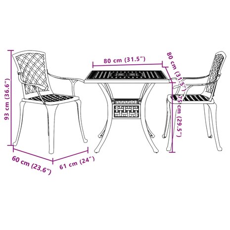 3-delige Bistroset gietaluminium wit 11