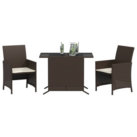 3-delige Bistroset met kussens poly rattan bruin 3