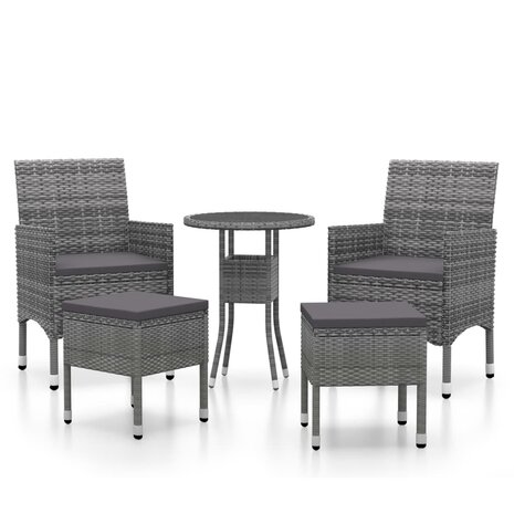 5-delige Loungeset poly rattan grijs 2