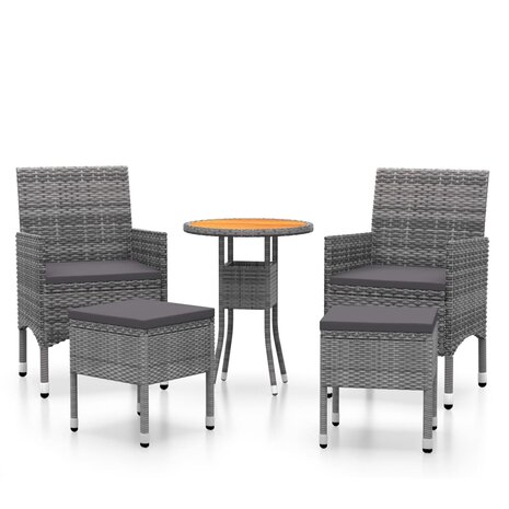 5-delige Loungeset poly rattan grijs 2