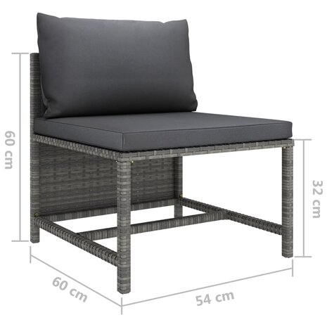 3-delige Loungeset met kussens poly rattan grijs 11