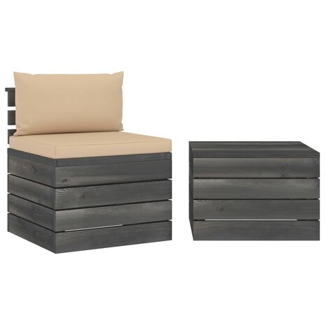 2-delige Loungeset met kussens pallet massief grenenhout 2