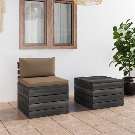 2-delige Loungeset met kussens pallet massief grenenhout 1