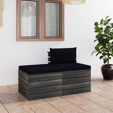 2-delige Loungeset met kussens pallet massief grenenhout 1