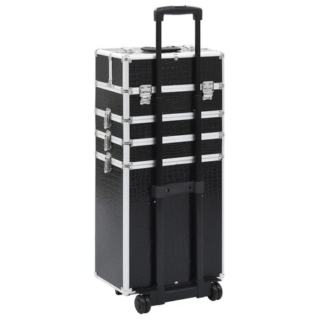 Make-up trolley aluminium zwart met krokodillenpatroon 4