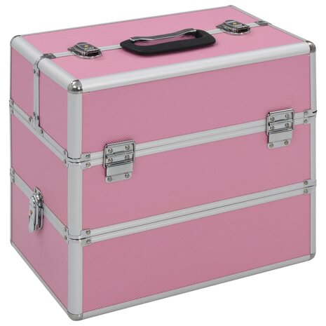 Make-up koffer 37x24x35 cm aluminium roze 1