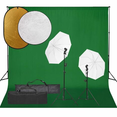 Fotostudioset met verlichtingsset, achtergrond en reflector 1