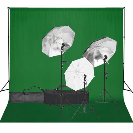 Fotostudioset met verlichtingsset en achtergrond 1