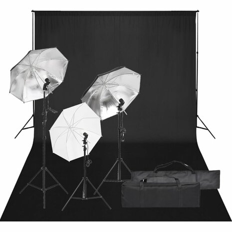 Fotostudioset met verlichtingsset en achtergrond 1