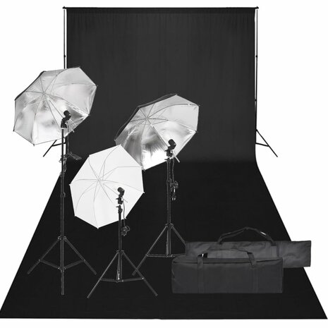 Fotostudioset met verlichtingsset en achtergrond 1