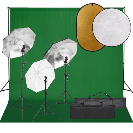 Fotostudioset met verlichtingsset, achtergrond en reflector 1