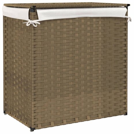 Wasmand met 2 vakken 53x35x57 cm poly rattan 6