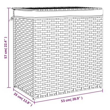 Wasmand met 2 vakken 53x35x57 cm poly rattan grijs 9