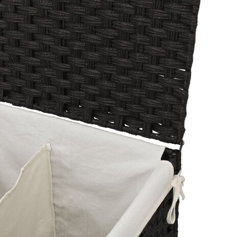 Wasmand met 2 vakken 53x35x57 cm poly rattan zwart 8