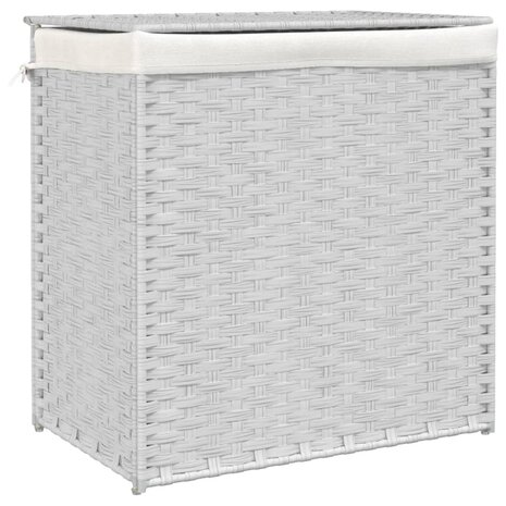 Wasmand met 2 vakken 53x35x57 cm poly rattan wit 2