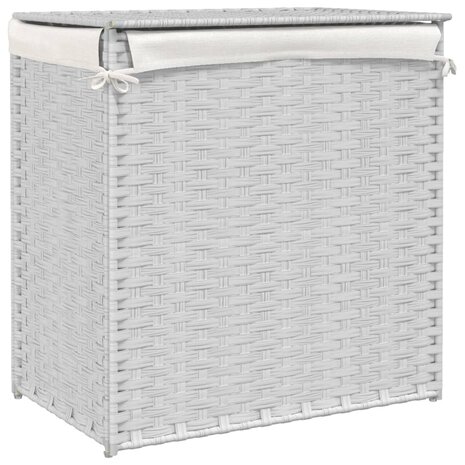 Wasmand met 2 vakken 53x35x57 cm poly rattan wit 6