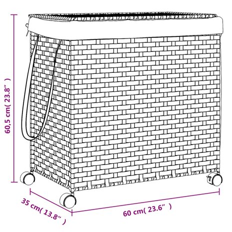 Wasmand op wielen 60x35x60,5 cm rattan donkerbruin 10