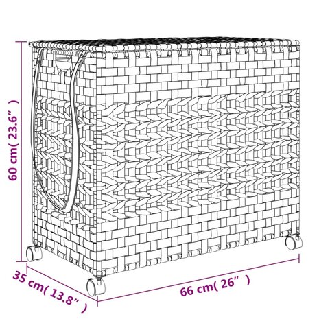 Wasmand op wielen 66x35x60 cm rattan 10