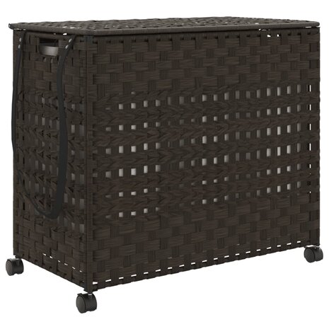 Wasmand op wielen 66x35x60 cm rattan donkerbruin 2