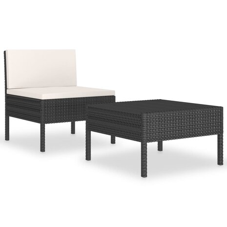 2-delige Loungeset met kussens poly rattan zwart 2