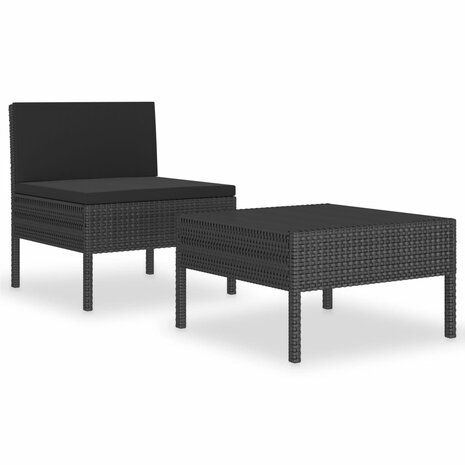 2-delige Loungeset met kussens poly rattan zwart 2