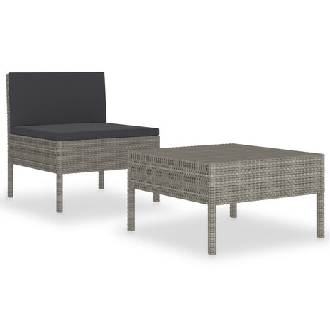 2-delige Loungeset met kussens poly rattan grijs 2