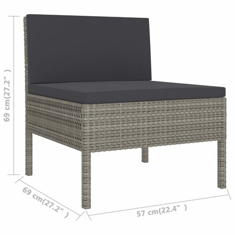 2-delige Loungeset met kussens poly rattan grijs 5