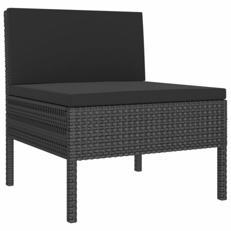 3-delige Loungeset met kussens poly rattan zwart 4