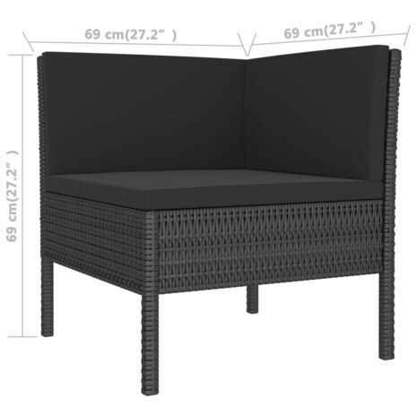 3-delige Loungeset met kussens poly rattan zwart 5