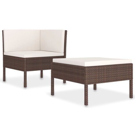 2-delige Loungeset met kussens poly rattan bruin 2