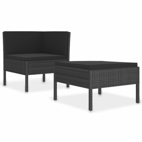 2-delige Loungeset met kussens poly rattan zwart 2