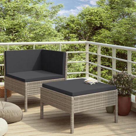 2-delige Loungeset met kussens poly rattan grijs 1