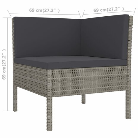 2-delige Loungeset met kussens poly rattan grijs 5