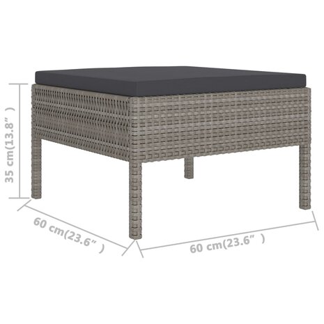 2-delige Loungeset met kussens poly rattan grijs 6