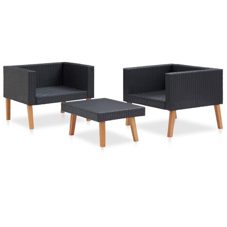 3-delige Loungeset met kussens poly rattan zwart 4