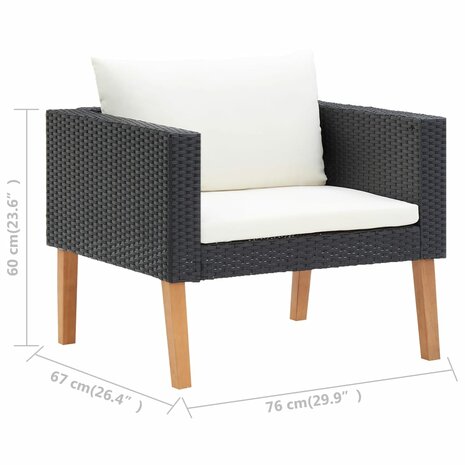 3-delige Loungeset met kussens poly rattan zwart 9