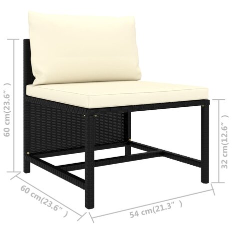 3-delige Loungeset met kussens poly rattan zwart 6