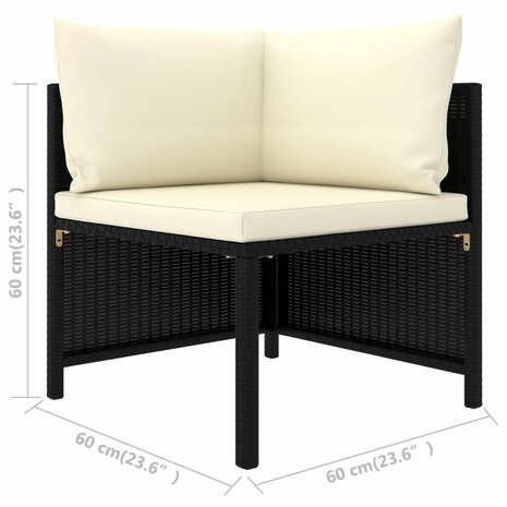 4-delige Loungeset met kussens poly rattan zwart 8