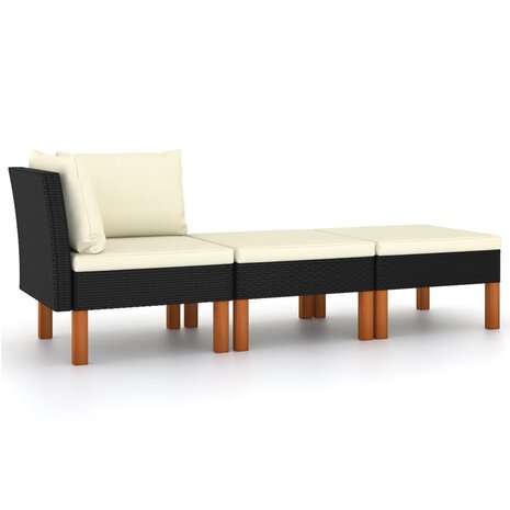 3-delige Loungeset poly rattan en massief eucalyptushout 1