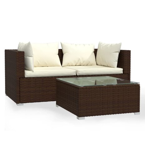 3-delige Loungeset met kussens poly rattan bruin 2