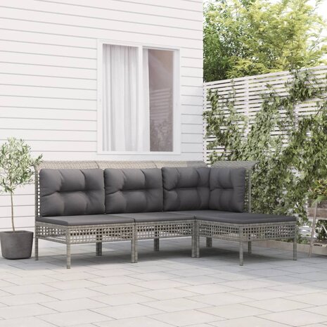 4-delige Loungeset met kussens poly rattan grijs 1