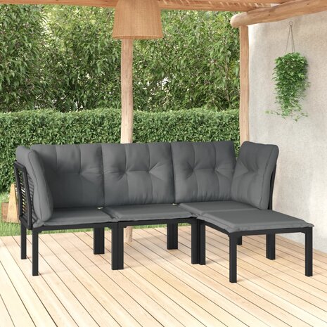 4-delige Loungeset poly rattan zwart en grijs 1