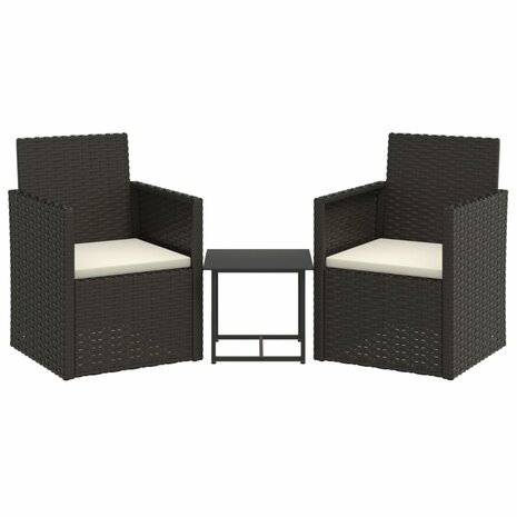 3-delige Loungeset met kussens poly rattan zwart 2