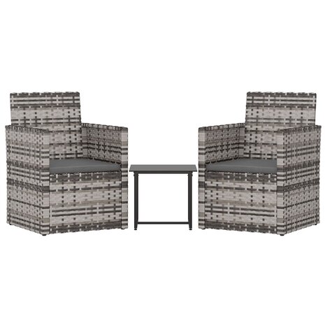 3-delige Loungeset met kussens poly rattan grijs 2