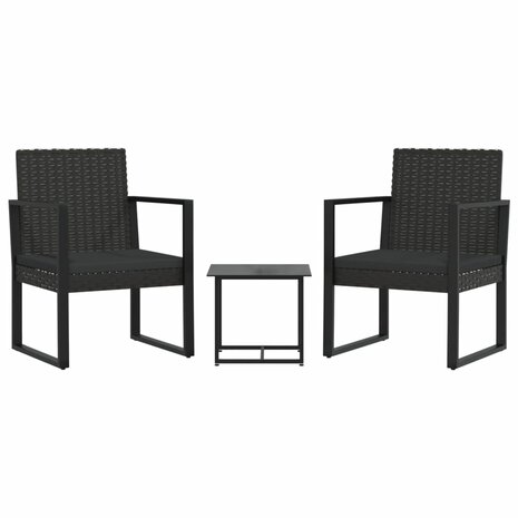 3-delige Loungeset met kussens poly rattan zwart 2