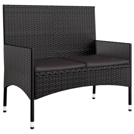 4-delige Loungeset met kussens poly rattan zwart 10