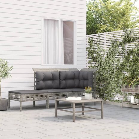 3-delige Loungeset met kussens poly rattan grijs 1