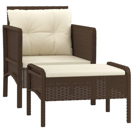 2-delige Loungeset met kussens poly rattan bruin 2