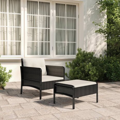 2-delige Loungeset met kussens poly rattan zwart 1